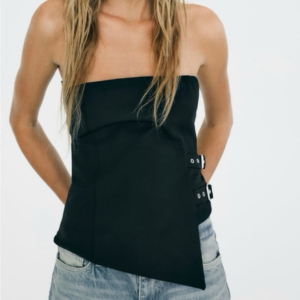 ZARA Black STRAPLESS BUCKLE TOP